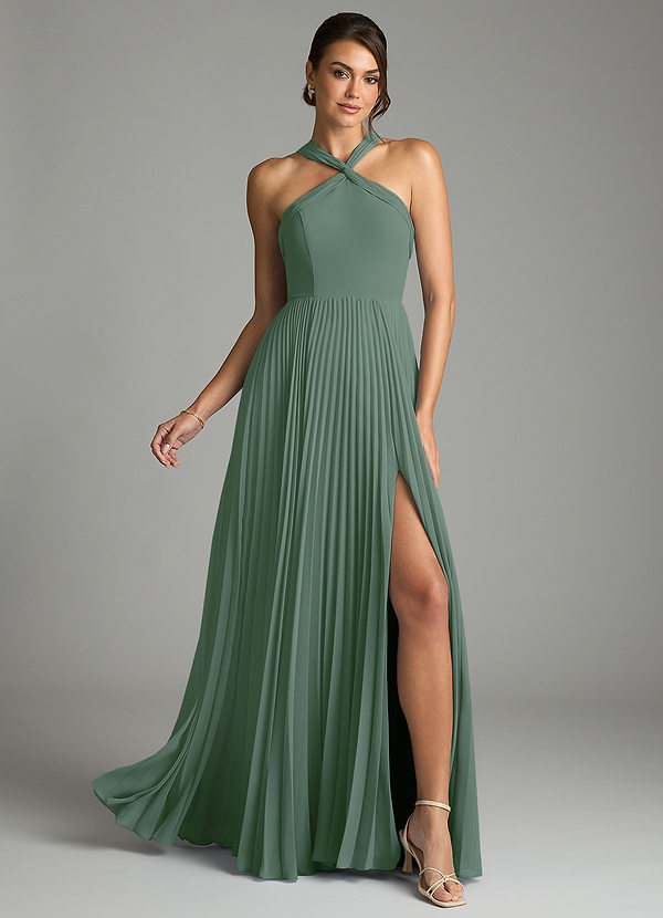Azazie Afra Abiti da Damigella Abito A-Line in Chiffon Plissettato Eucalipto image1