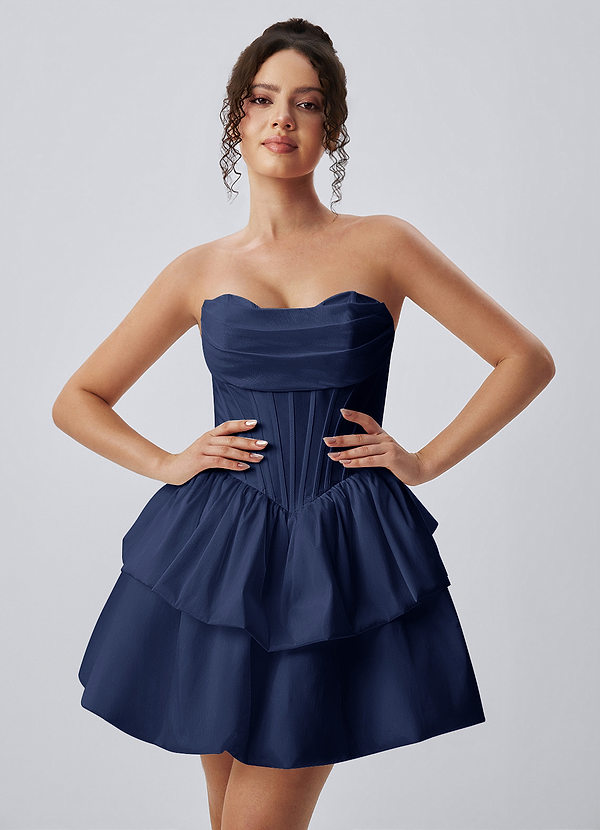 Noelle Navy Strapless Corset Layered Poplin Mini Dress image1