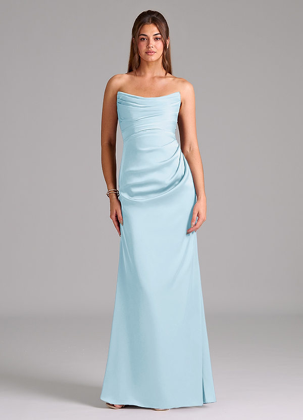 Azazie Lucille Bruidsmeisjes Jurken Converteerbaar Jurk van Stretch Satijn met Zeemeermin Strapless Hemelsblauw image1