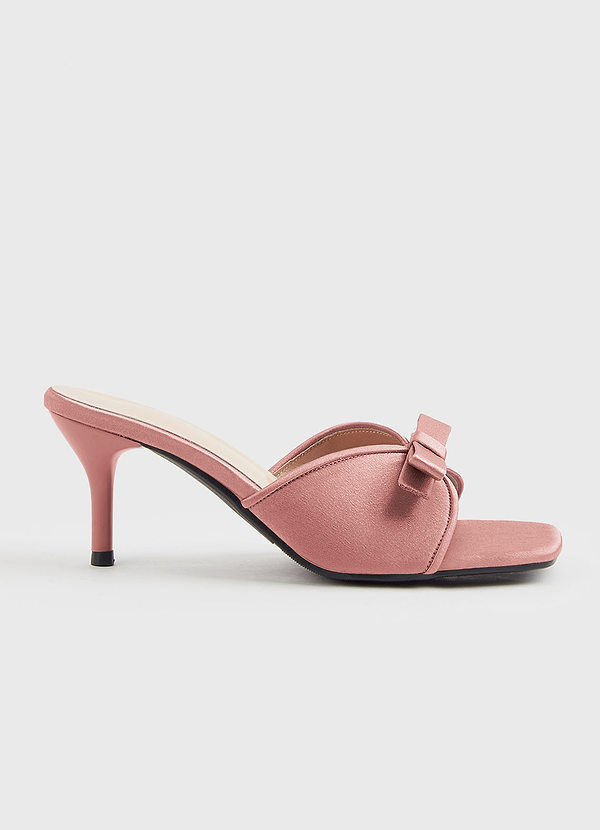 front Matching Color Metallic Satin Bow Kitten Heels