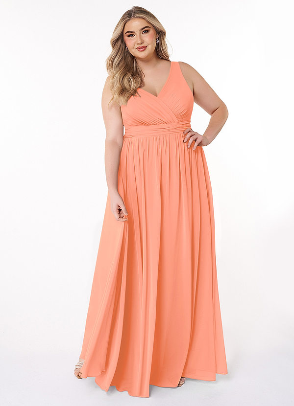 Azazie Kora Brautjungfernkleider A-Linie Plissee Chiffon Kleid Sonnenuntergang image1