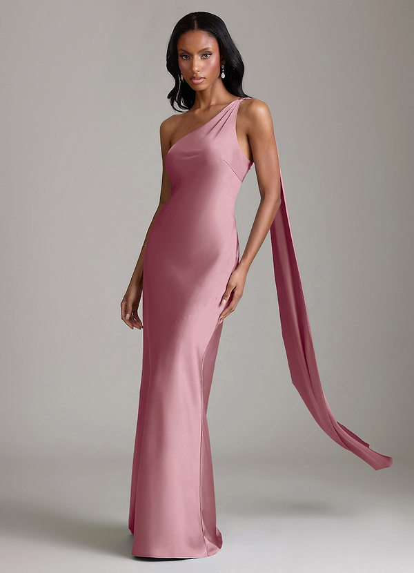 Azazie Juniper Suknie dla druhen Syrena Jedno ramię Satyna elastyczna Do ziemi Sukienka image1