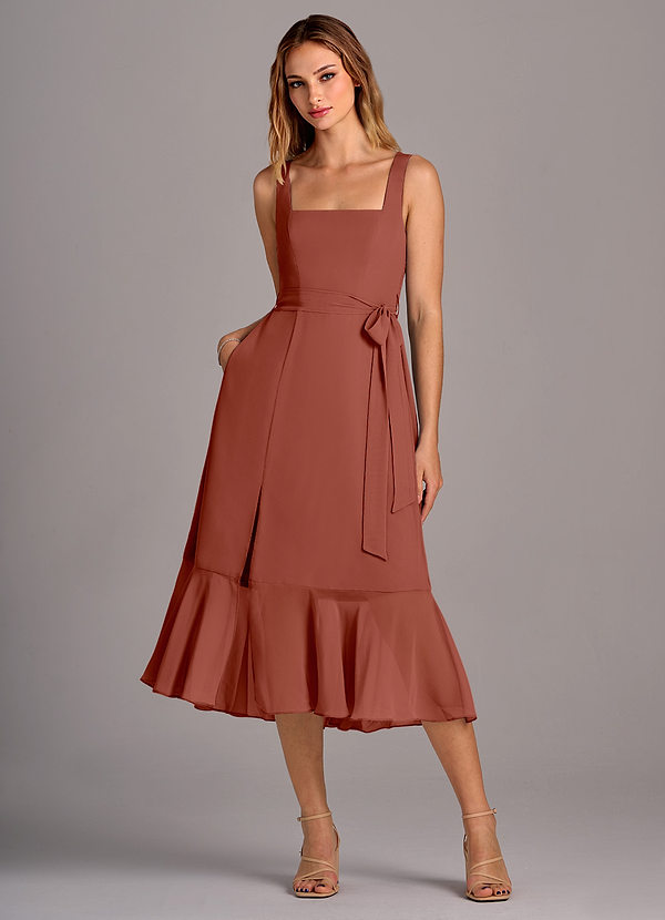 Azazie Deb Bridesmaid Dresses Auburn A-Line with Pockets Chiffon Convertible Dress image1
