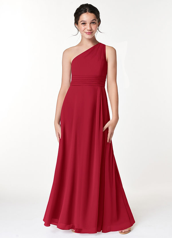 Azazie Cleo Junior Scarlet A-Line Pleated Chiffon Dress image1