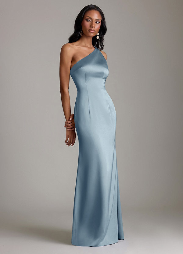Azazie Voni Suknie dla druhen Syrena Jedno ramię Satyna elastyczna Do ziemi Sukienka image1