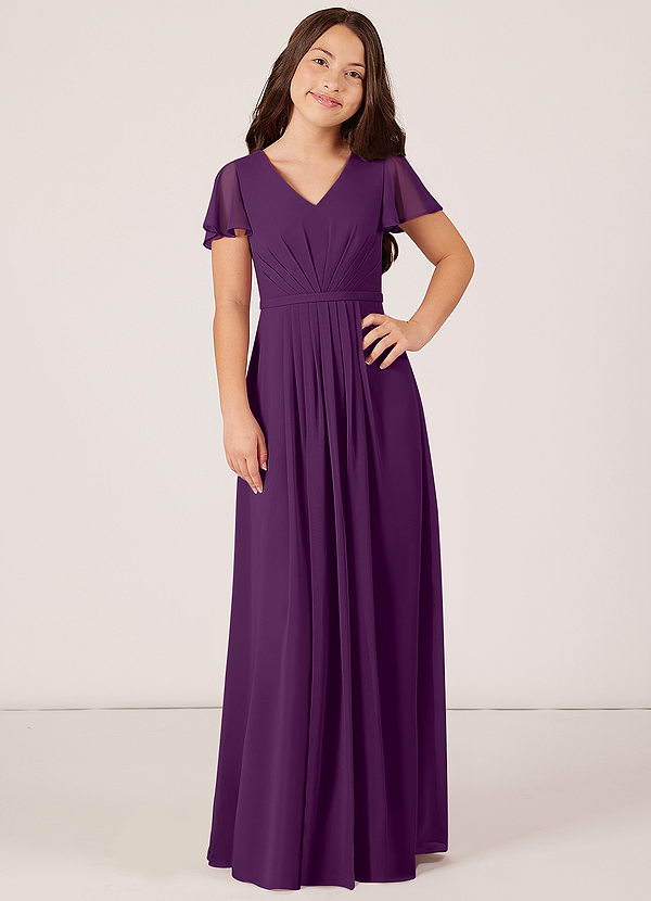 Azazie Peony Junior Robe Trapèze en Mousseline de soie Plissée Grain De Raisin image1