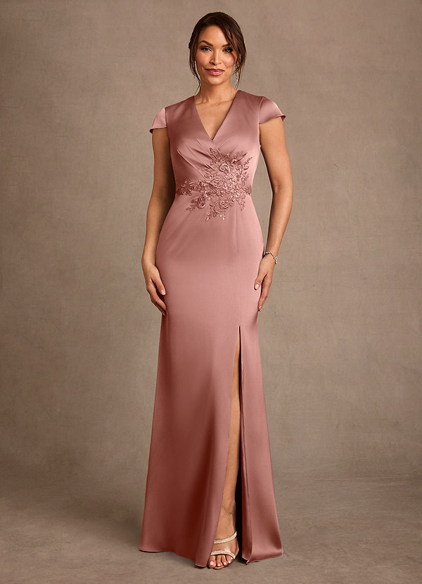 Azazie Rilda Moeder van de Bruid Jurken Kolom Jurk van Stretch Satijn Kant Rozet image1