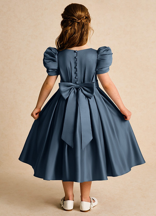 Azazie Miriam Abiti da Ragazza di Fiori Abito Principessa in Raso Opaco Plissettato Blu Nettuno image1