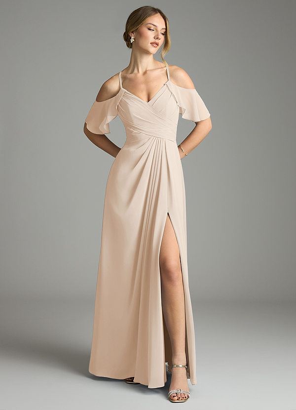 Azazie Dakota Bridesmaid Dresses White Alabaster A-Line V-Neck Pleated Chiffon Dress image1