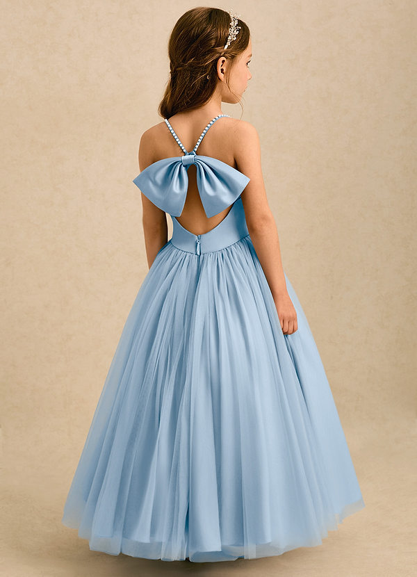 Azazie Aurora Flower Girl Dresses Powder Blue A-Line Bow Tulle Dress image1