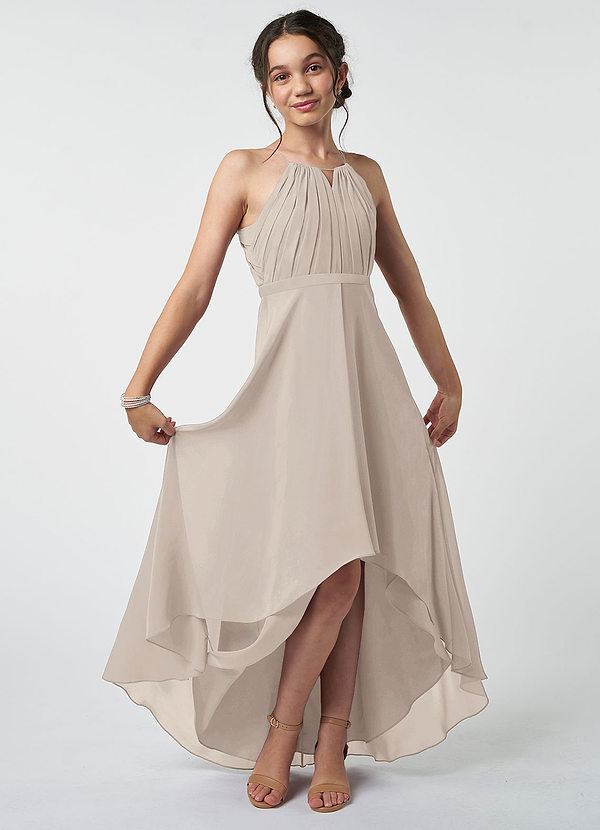 Azazie Oaklynn A-Line Pleated Chiffon Asymmetrical Junior Bridesmaid Dress image1