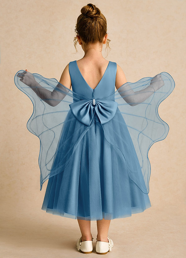 Azazie Pear Flower Girl Dresses Steel Blue Ball-Gown Bow Tulle Dress image1