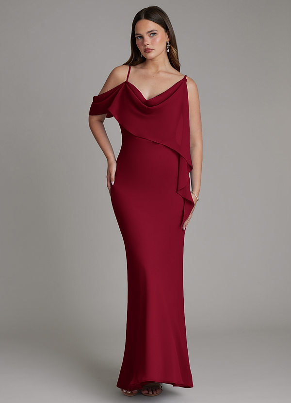 Azazie Yura Bridesmaid Dresses Burgundy Mermaid Off the Shoulder Chiffon Dress image1