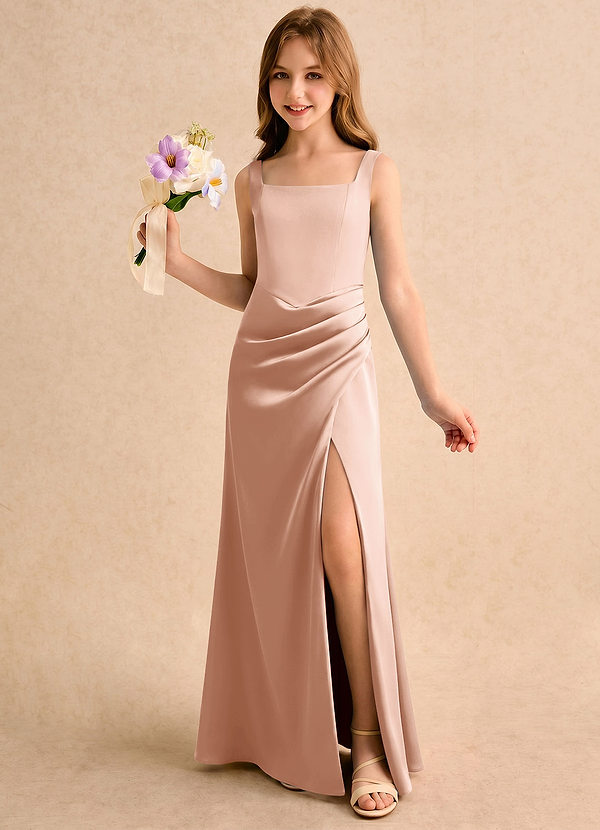 Azazie Noah Girls Formal Blumenkinder Kleider Etui Plissee Stretch-Satin Kleid Roségold image1