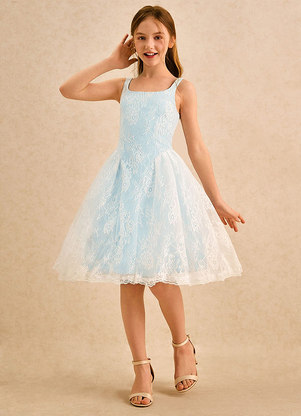 Azazie Cubbie Girls Formal Blumenkinder Kleider A-Linie Spitze Kleid Wolke Blau image1