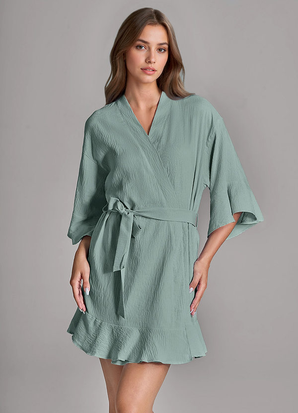 front Conjunto de robe e camisola de 2 peças com babados e toque macio em nuvem, da mesma cor