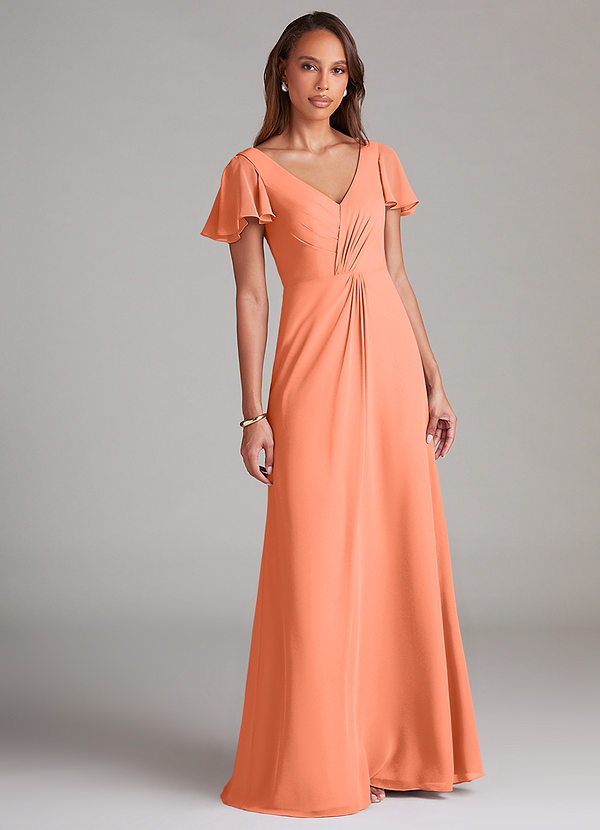 Azazie Soren Bridesmaid Dresses Sunset A-Line Ruched Chiffon Dress image1