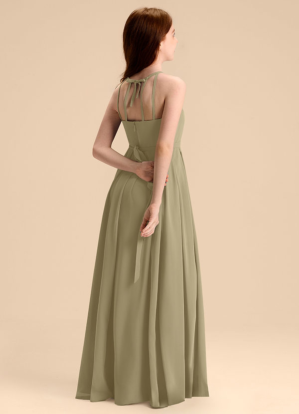 Azazie Arianthe Junior Abito A-Line in Chiffon Plissettato Verde Muschio image1