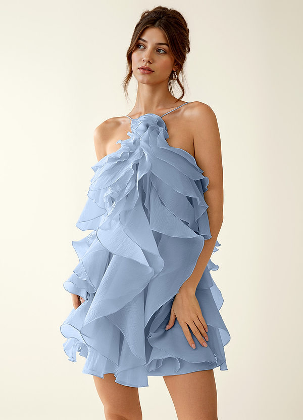 Oliamagn Dusty Blue Ruffles Tulle Mini Dress image1