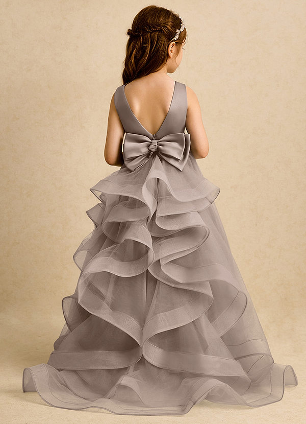 Azazie Lior Flower Girl Dresses Taupe Ball-Gown Pleated Tulle Dress image1