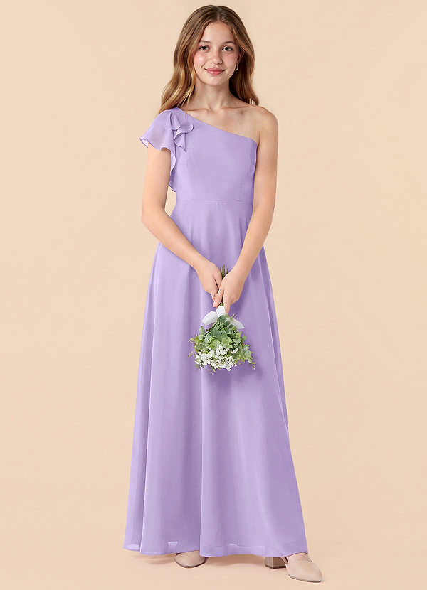 Azazie Arabella Junior Lilac A-Line Ruched Chiffon Dress image1