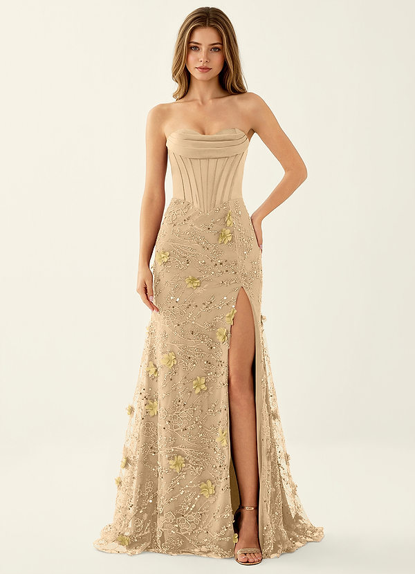 Iliana Champagne 3D Flower Beaded Corset Dress image1