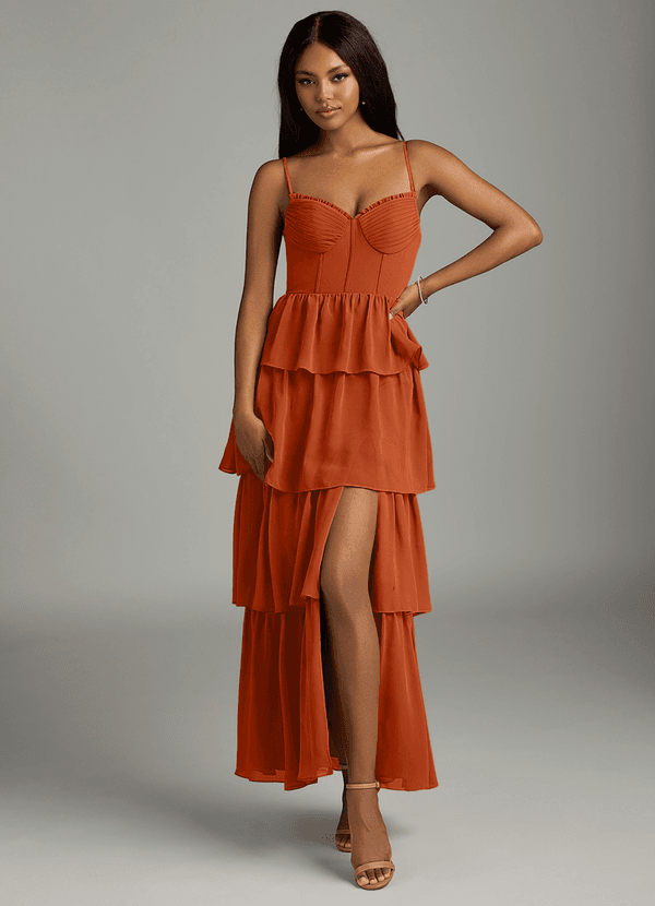 Azazie Kaiden Bruidsmeisjes Jurken Jurk van Chiffon met A-Lijn Sweetheart Halslijn Verbrande Sinaasappel image1