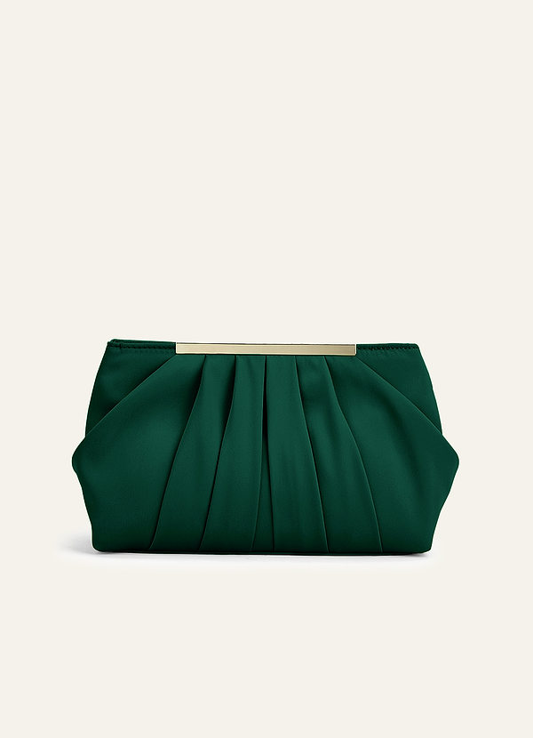 front Matching Color Stretch Satin Pleated Clutch