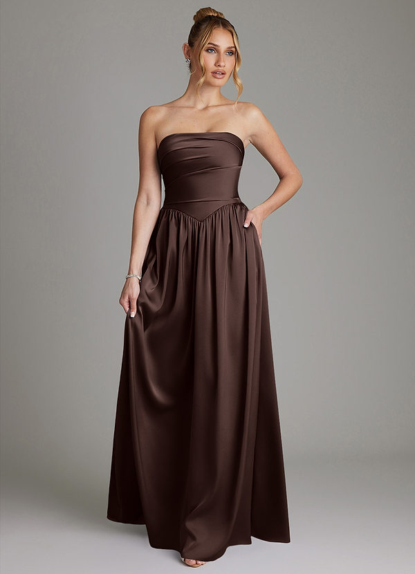 Azazie Zena Bridesmaid Dresses Ganache A-Line Strapless Stretch Satin Dress image1