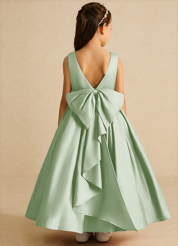 Azazie Cailee Flower Girl Dresses Dusty Sage Ball-Gown Pleated Matte Satin Dress image1