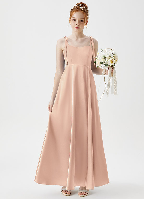 Azazie Rosey Junior A-Linie Herzausschnitt Metallischer Satin Kleid Englisches Rosa image1