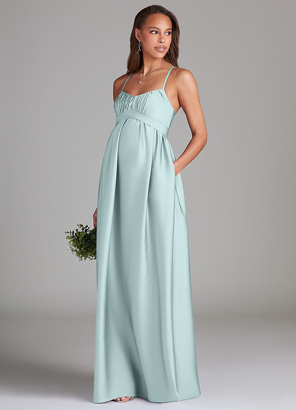 Azazie Llana Abiti da damigella premaman Abito A-Line Con Tasche Raso Elasticizzato Floor-Length image1