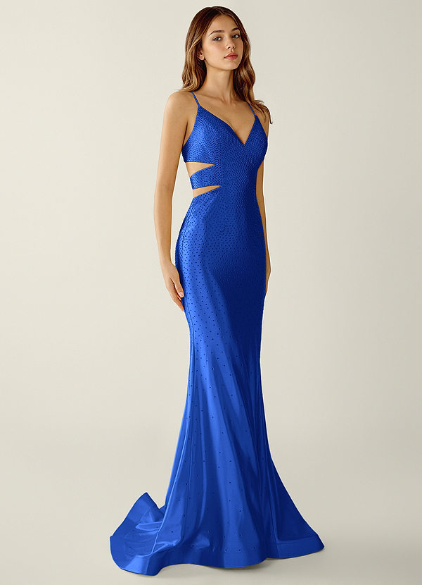 Lumina Królewski Niebieski Gorsetowa sukienka na studniówkę z dekoltem w serek i cyrkoniami image1