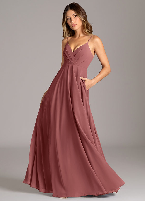 Azazie Amani Suknie dla druhen Linia A Pofałdowany Szyfon Do ziemi Sukienka image1