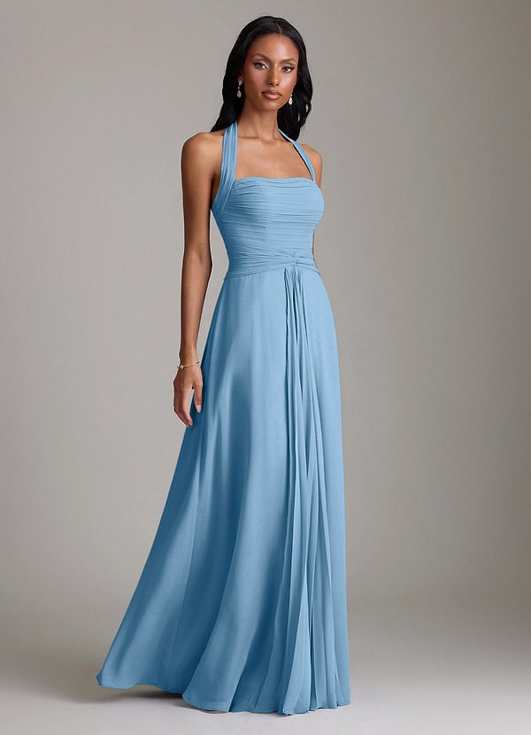 Azazie Clarisa Vestidos Dama de Honor Vestido de Azul Acero de Gasa de Corte en A con Plisado image1