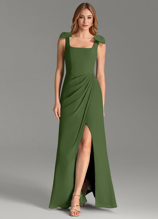 Azazie Adalynn Bridesmaid Dresses Olive Mermaid Pleated Chiffon Dress image1