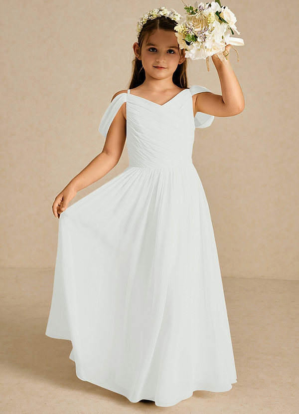 Azazie Chelle Flower Girl Dresses Diamond White A-Line Pleated Chiffon Dress image1