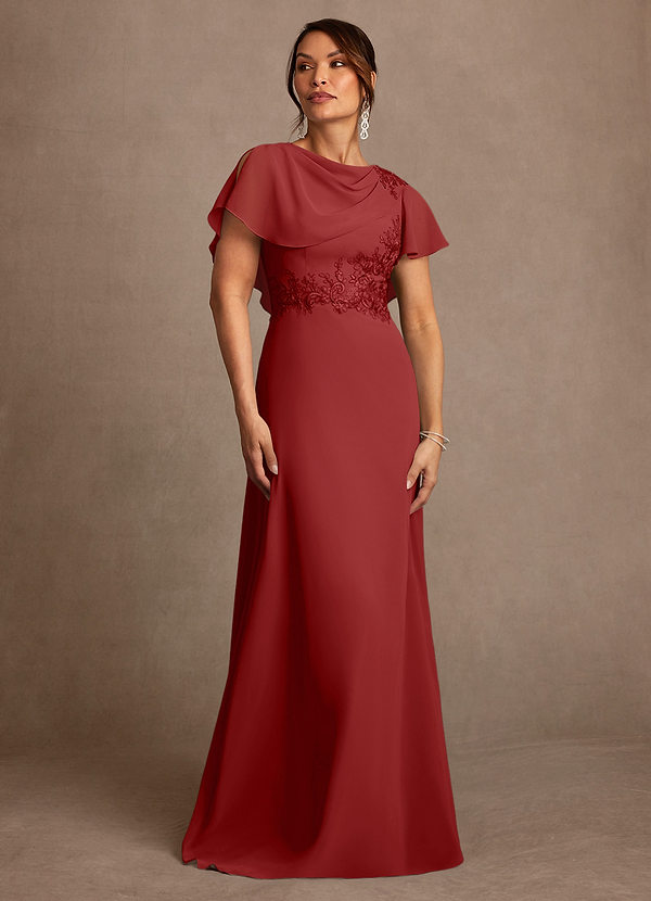 Azazie Frieda Robes de mère de la mariée Robe Trapèze en Mousseline de soie Appliqué Rouille image1