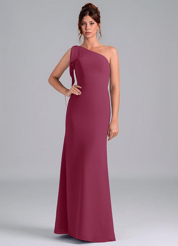 Azazie Rinna Bridesmaid Dresses Mulberry Mermaid One Shoulder Chiffon Dress image1