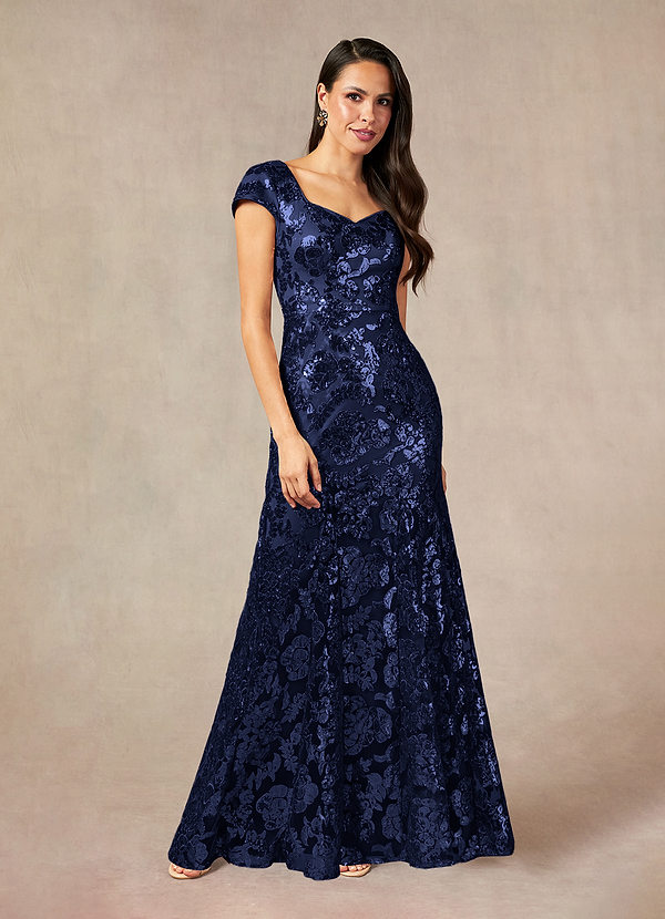 Azazie Korinna Mother of the Brides Dresses Dark Navy Mermaid Sequins Dress image1