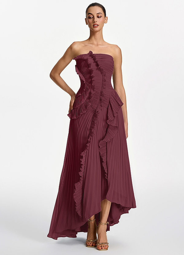 Chrysanthe Wijn Strapless geplooide chiffon maxi-jurk image1
