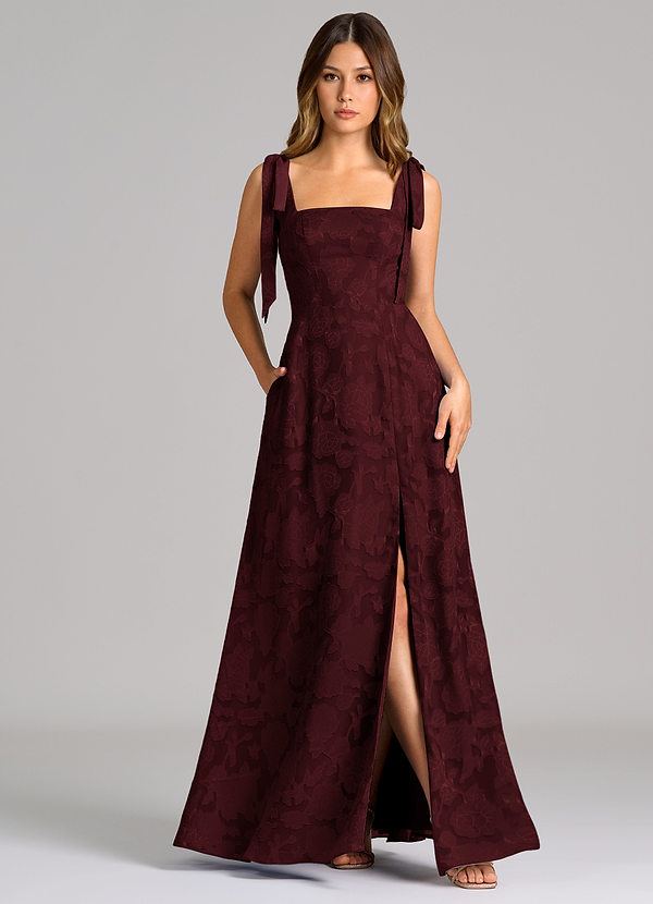 Azazie Debra Abiti da Damigella Abito A-Line in Burnout Floreale Con Tasche Cabernet image1