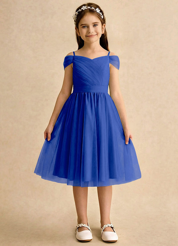 Azazie Lila Girls Formal Vestidos de Niña de Flores Vestido de Azul Real de Tul de Corte en A con Vestidos sin tirantes image1