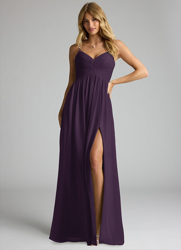 Azazie Alia Bridesmaid Dresses Plum Flowy Pleated Chiffon Dress image1