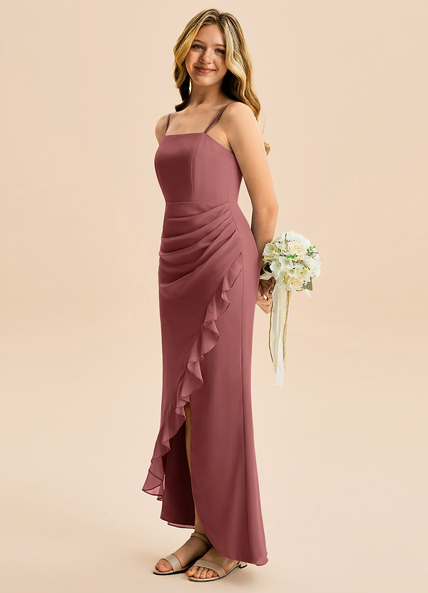 Azazie Buzzy Junior Robe Fourreau en Mousseline de soie Plissée Améthyste image1