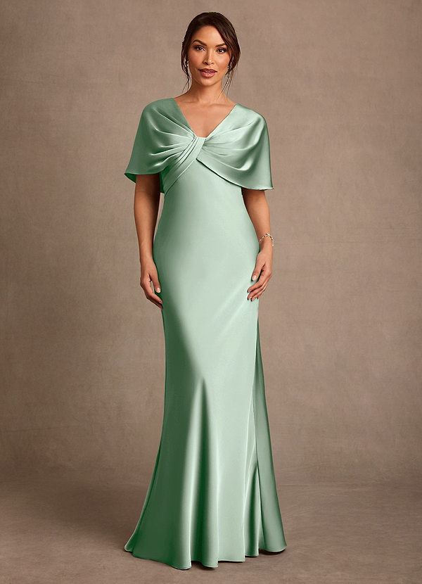 Azazie Dosia 신부의 어머니 드레스 쉬스 주름진 스트레치 새틴 플로어 길이 드레스 image1