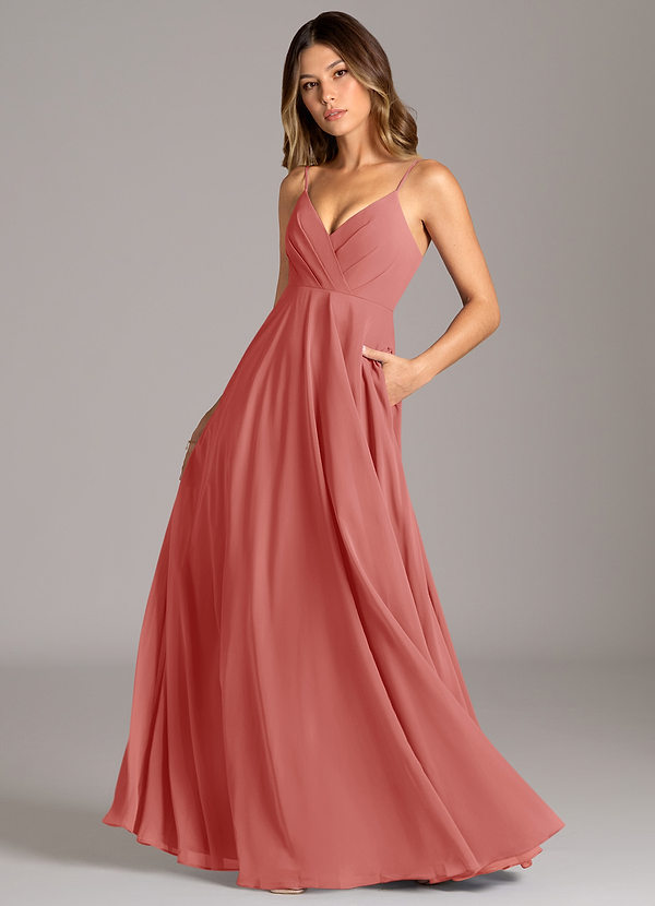 Azazie Amani Brautjungfernkleider A-Linie Plissee Chiffon Kleid Antike Rose image1