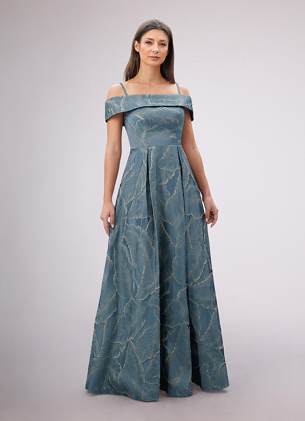 Upstudio Melbourne Mother of the Bride Dresses French Blue A-Line Off the Shoulder Jacquard Dress image1