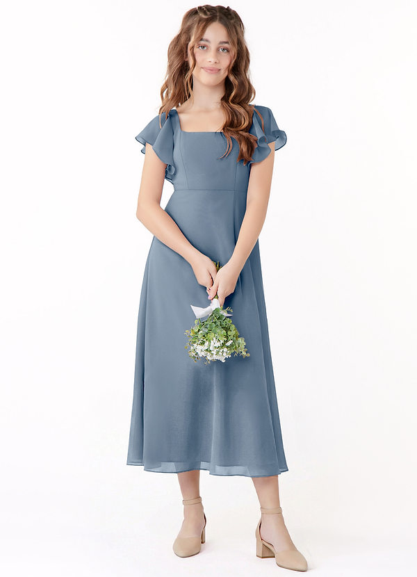 Azazie Bondi Junior Klä av A-Line i Chiffong Rynkad image1