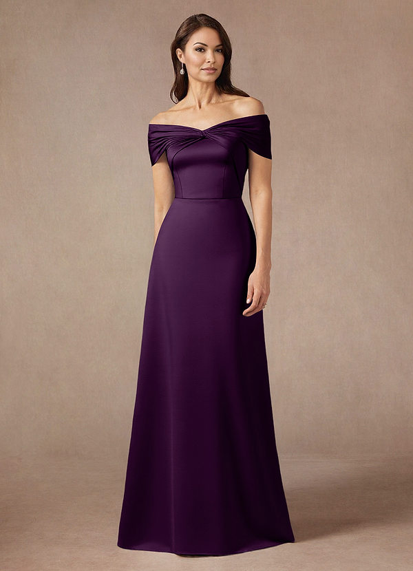 Azazie Amelia Brautmutterkleider A-Linie Schulterfrei Stretch-Satin Kleid Traube image1
